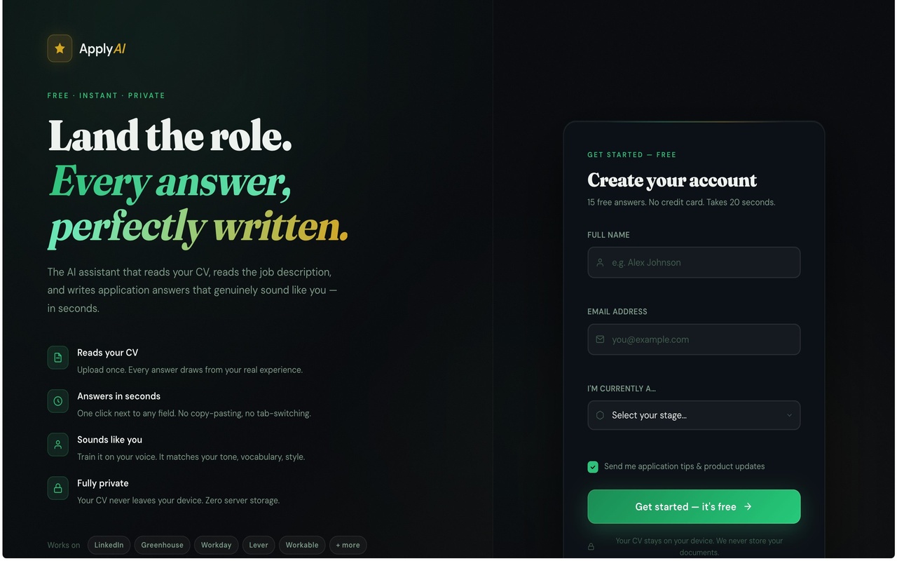 ApplyAI button appearing on a job application form